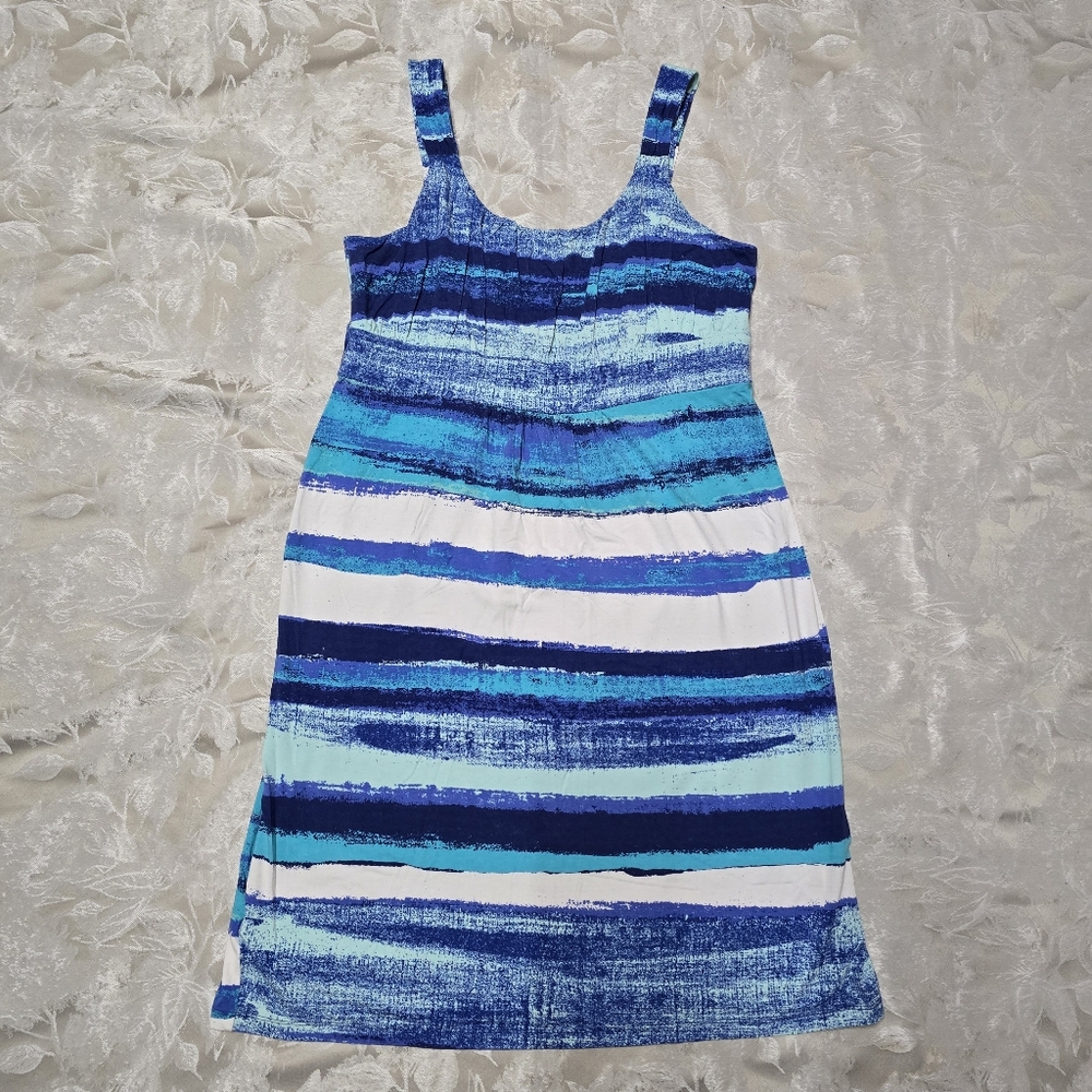 Ann Taylor Dress Blue Stripe Sleeveless Large Sundress Beach Casual Midi-length